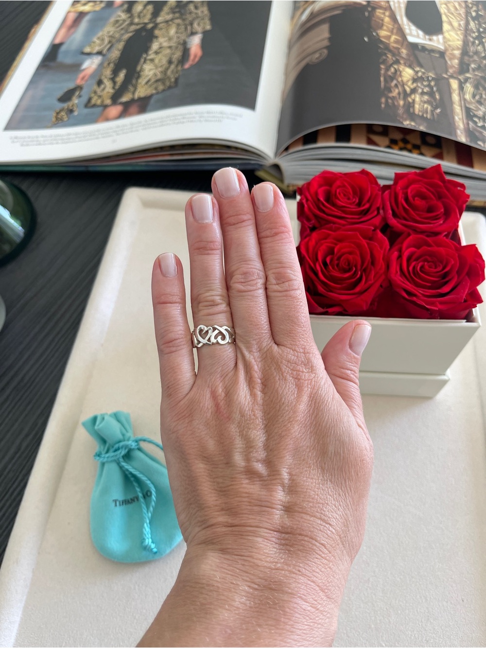 Tiffany & Co. Paloma Picasso Triple Heart Ring in Sterling Silver sz 5